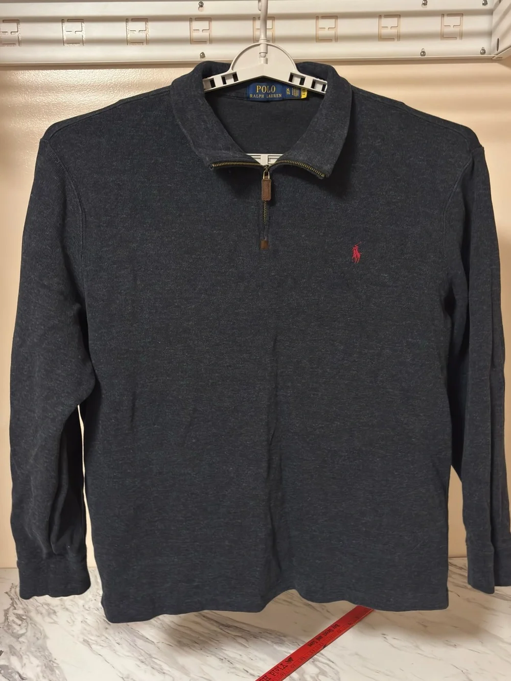 Ralph Lauren Dark Navy Long-Sleeve Half-Zip Polo with Red Pony